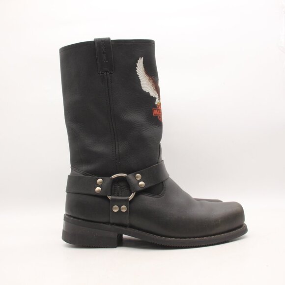 Harley-Davidson Black Leather Men's Boots with Eagle Design